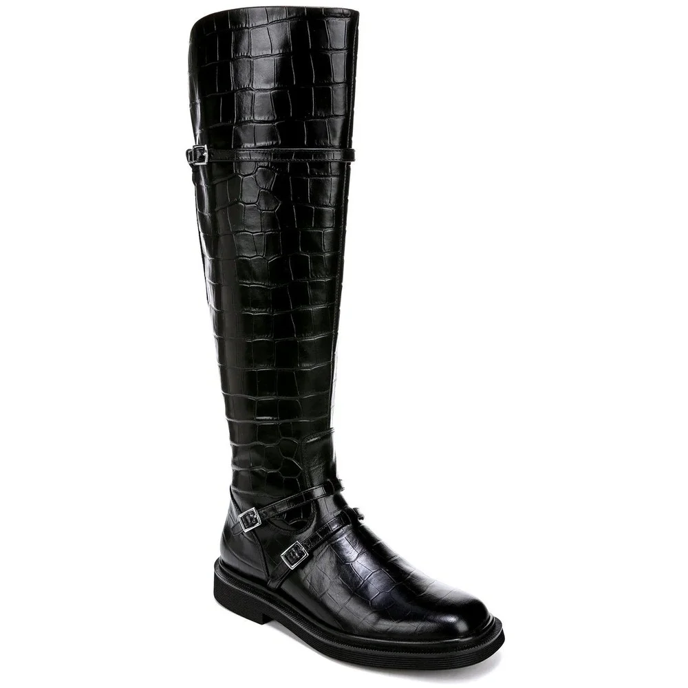 SARTO by Franco Sarto Ainsley Black Croc Embossed Leather Knee High Boots Size 8